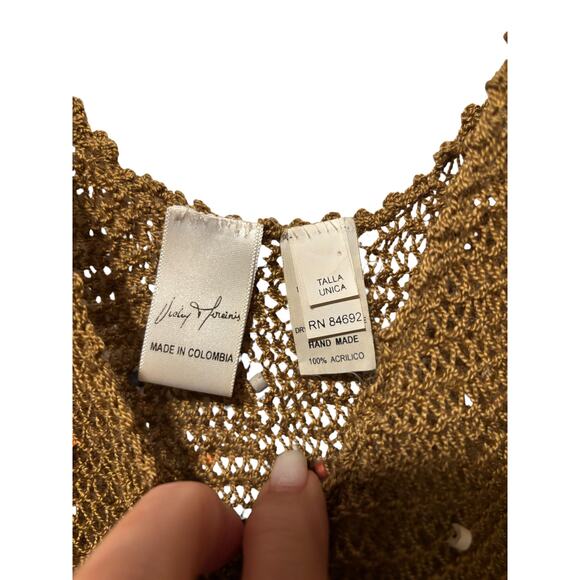 Vicky Moreinis Brown Knit Beaded Swimwear Cover up Dress Beaded Fringe Stretch - Picture 3 of 6